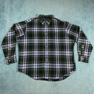 VINTAGE Polo Ralph Lauren Flannel Shirt Adult 2XL Plaid Green Blue RL Mens 90s